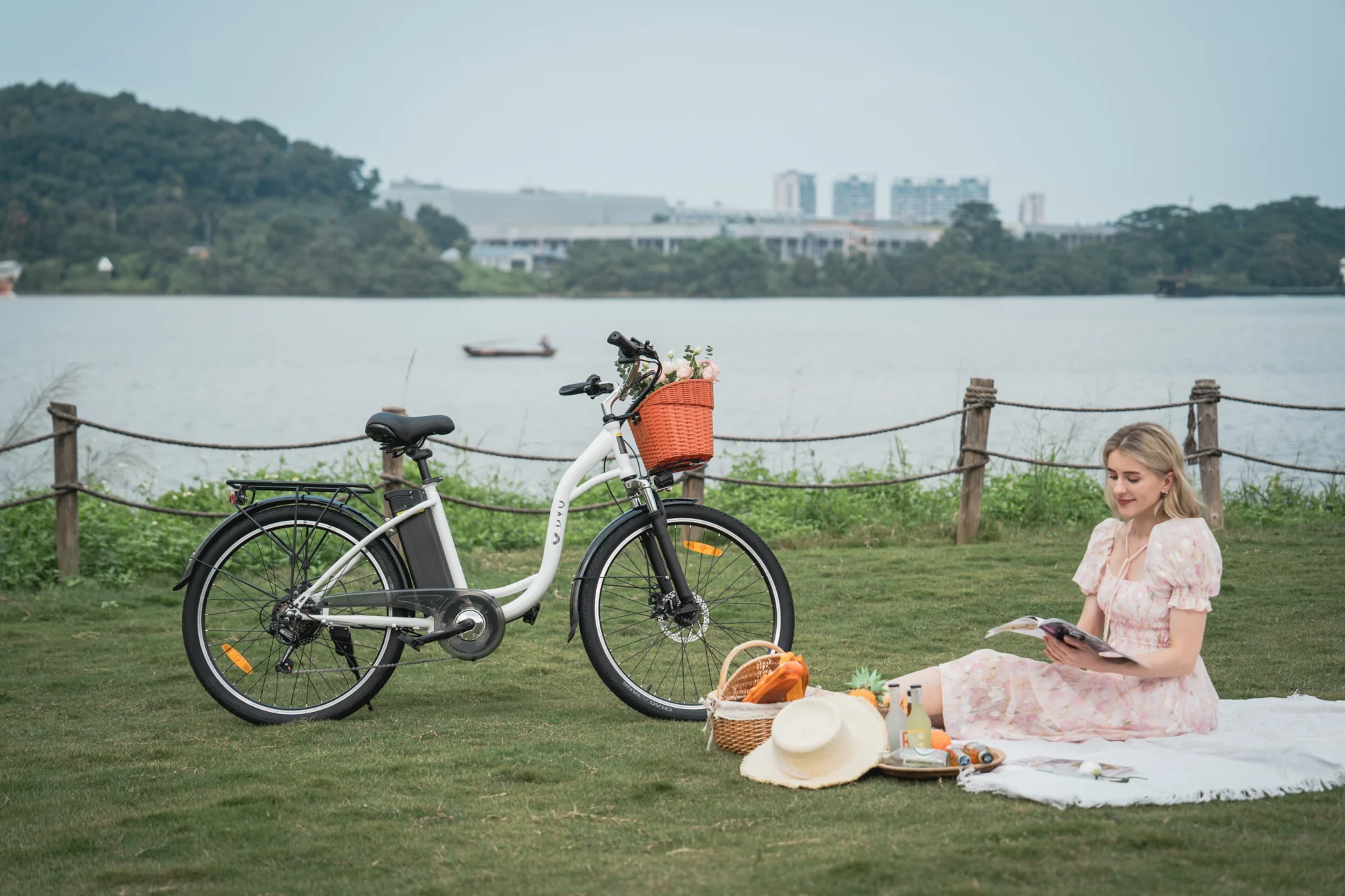 Food delivery bag secured on e-bike