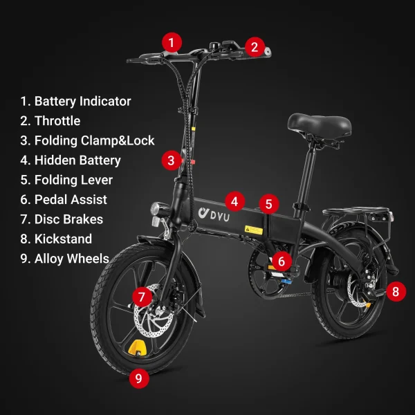DYU A1F Pro 16in Folding E-Bike, 250W, Easy Storage - immagine 10