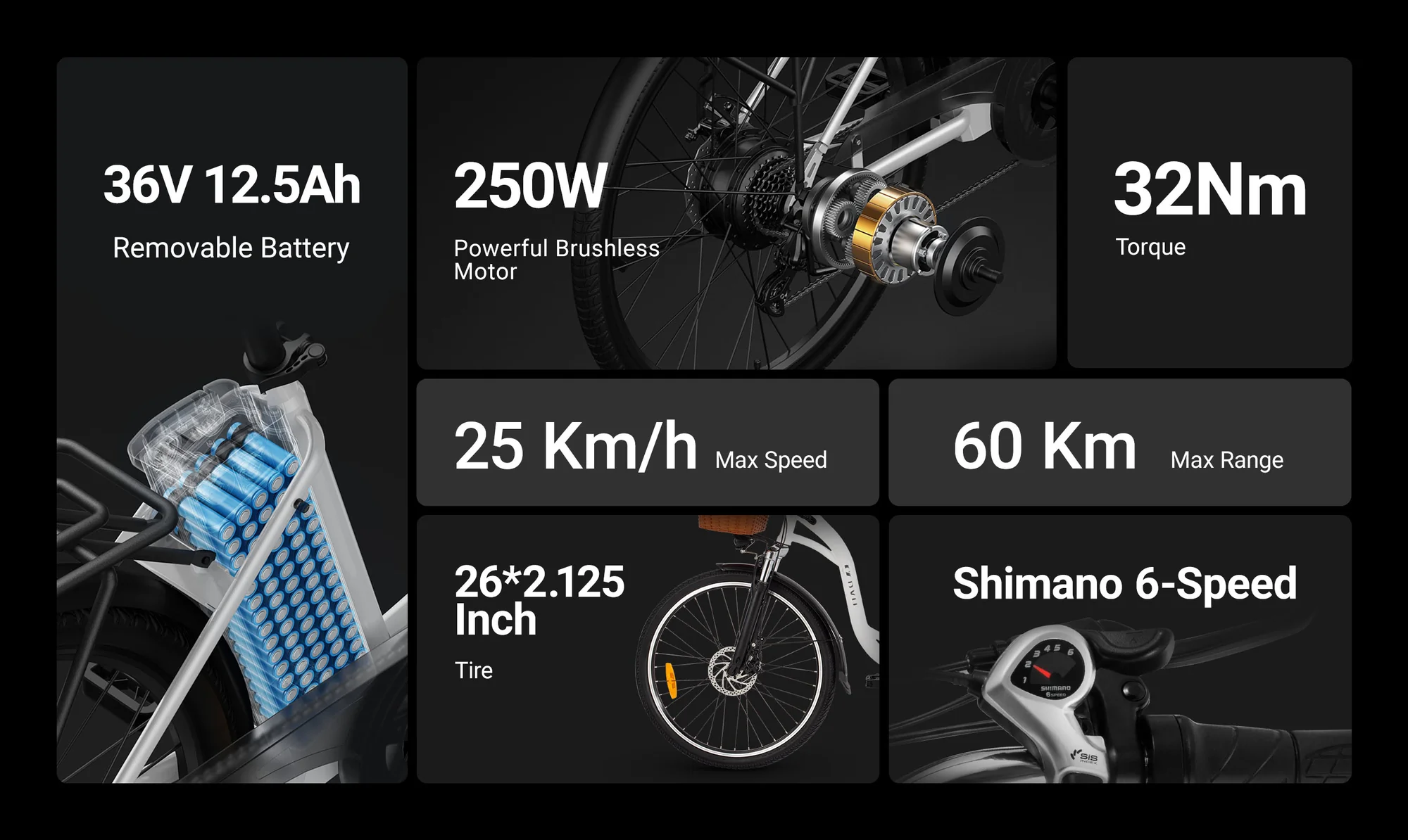 DYU C6 26-tums stadscykel, 250 W, räckvidd 60 km 3