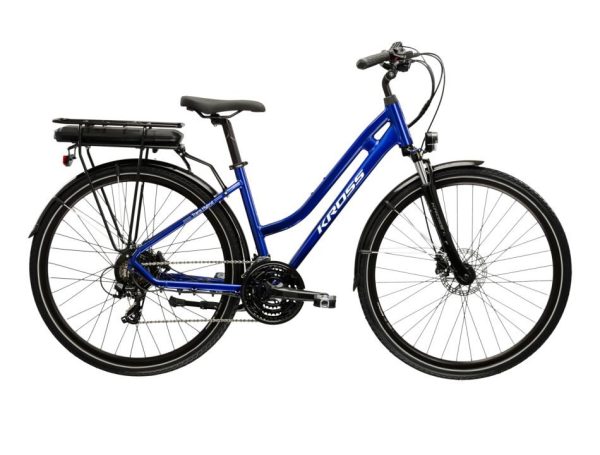 Kross Trans Hybrid 345 – Trekking e-bike 345 Wh, blue-white gloss