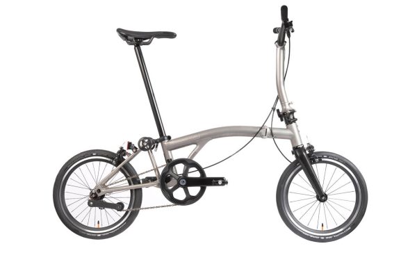 Brompton T Line One 1-Speed Folding Bike | Blasted Titanium, Mid Handlebar