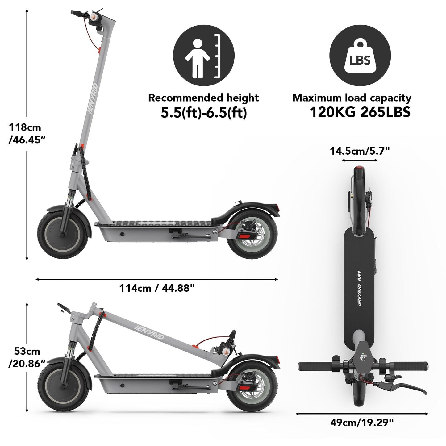 iENYRID M1 500W Folding Electric Scooter – Smart App Control, Dual Brakes, Off-Road Tires - Bild 20