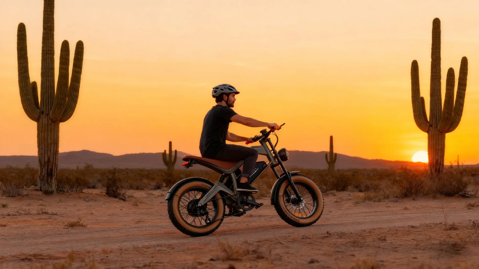 DYU M20 pneu gordo e-bike passeio panorâmico ao pôr do sol de cacto no deserto