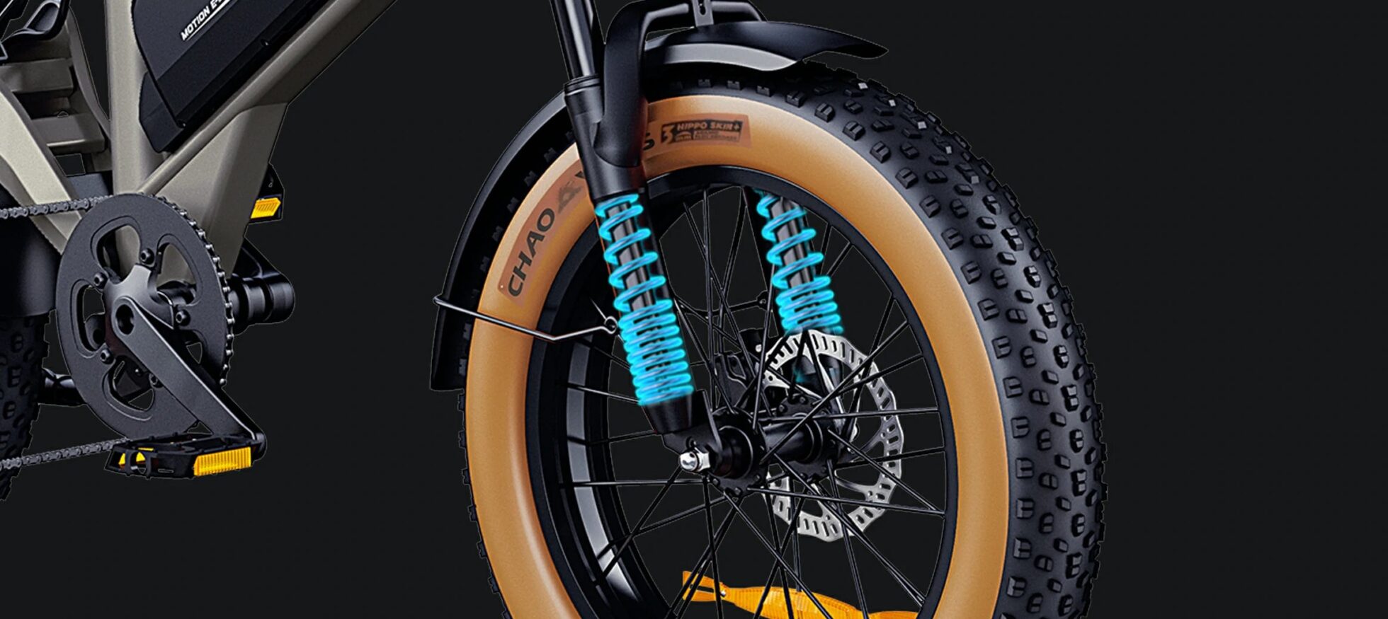 Detalle de la suspensión delantera DYU M20