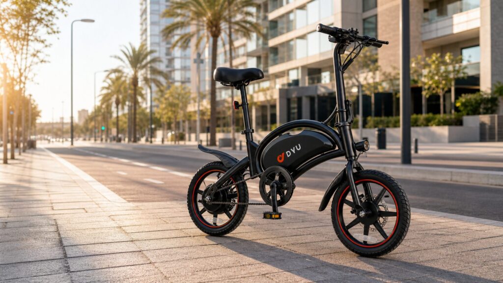 DYU D3S electric bike in a Spanish urban setting